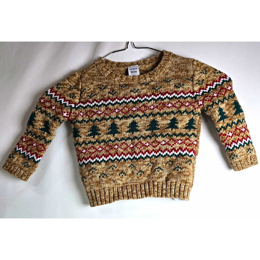 Carter's 12M Christmas Fair Isle Tree Knit Crewneck Pullover Sweater